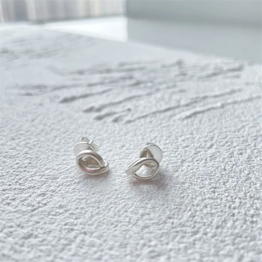 925 Sterling Silver Stud Three-Dimensional Ring Type Earrings Niche Design Ins Simple Fashion All-Match Jewelry Accessories