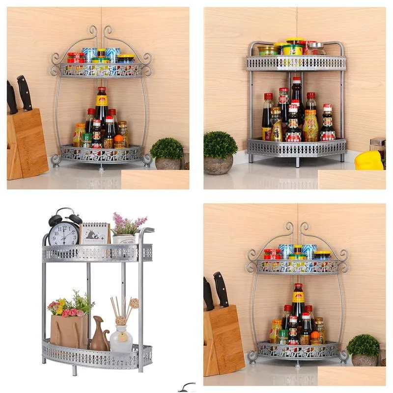 Bathroom Shelves Household Kitchen Seasoning Storage Rack Second Floor Desktop Snack Cosmetics Corner Drop Delivery Home Garden Bath Otlf9