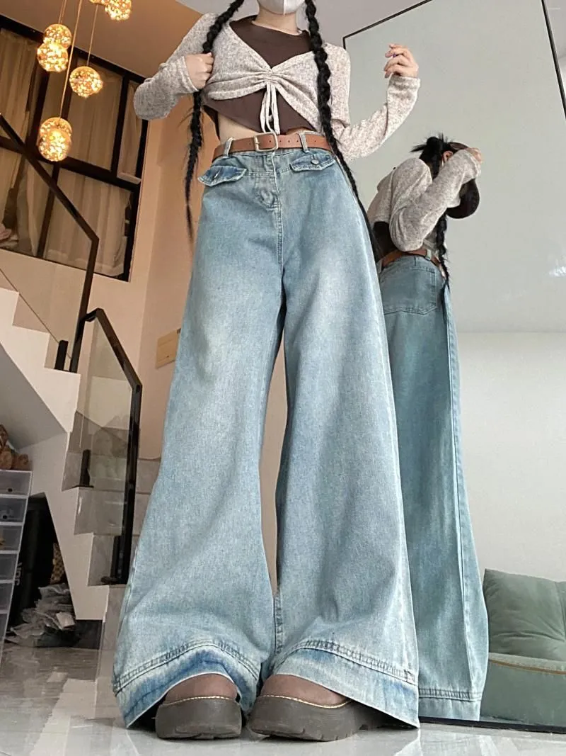 Women`s Jeans WCFCX STUDIO Women High Waist Wide Leg Pants Simple Versatile Fashion Loose Trousers 2023 Autumn Casual