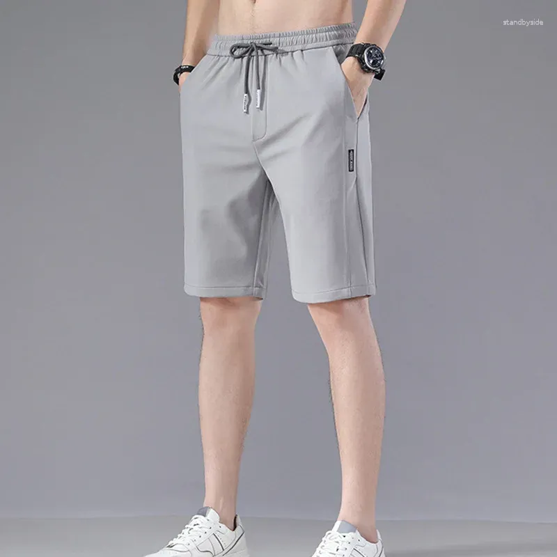 Men`s Shorts Sports Solid Color Straight Loose Type Summer Elastic Waist Drawstring Casual Jogging Pants For Male