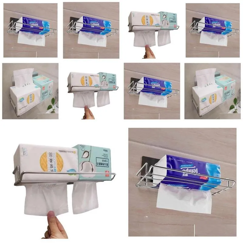 Paper Towel Holders Stainless Steel Punching Storage Rack Kitchen Tissue Toilet Hanging Drop Delivery Home Garden Housekee Organizati Otb1Y