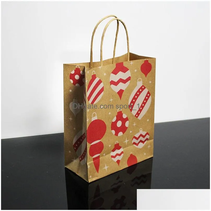 christmas gift bags with handle printed kraft paper bag kids party favors bags box christmas decoration home xmas cake candy bag