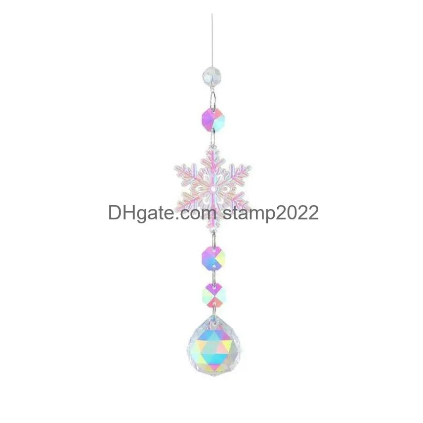 crystal rhinestones rainbow maker snowflake ball prism sun shine catcher window hanging ornament garden christmas tree wedding party garden