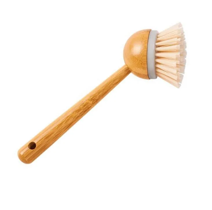 Natural Bamboo Long Handle Brush Kitchen Dish Pan Pot Washing Cleaning Brush Household Kitchen Cleaning Products Wholesale