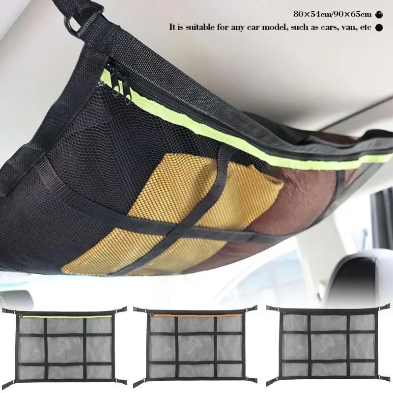 Car Organizer Roof Storage Double-Layer Mesh Camping Bag Sundries For Tent Putting Quilt Toys