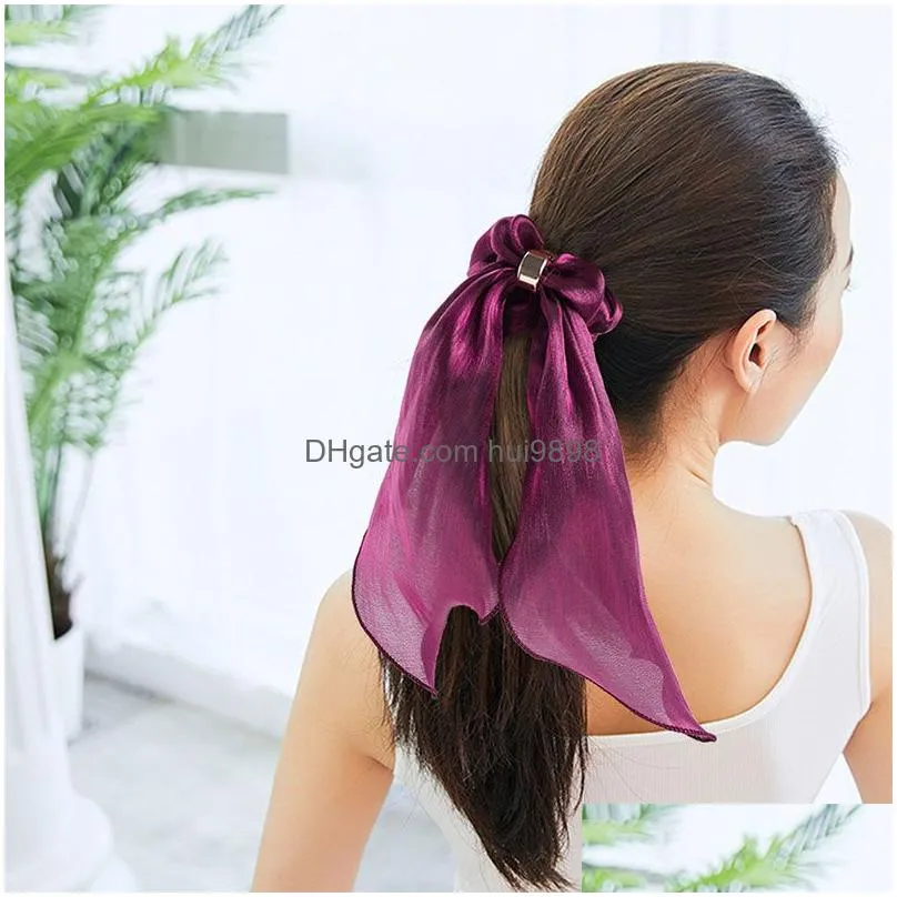 Hair Accessories Fashion Bow Streamers Elastic Bands Scrunchies Solid Color Silk Polyester Knotted Ties Women Girls Drop Delivery Ba Dh7Dl