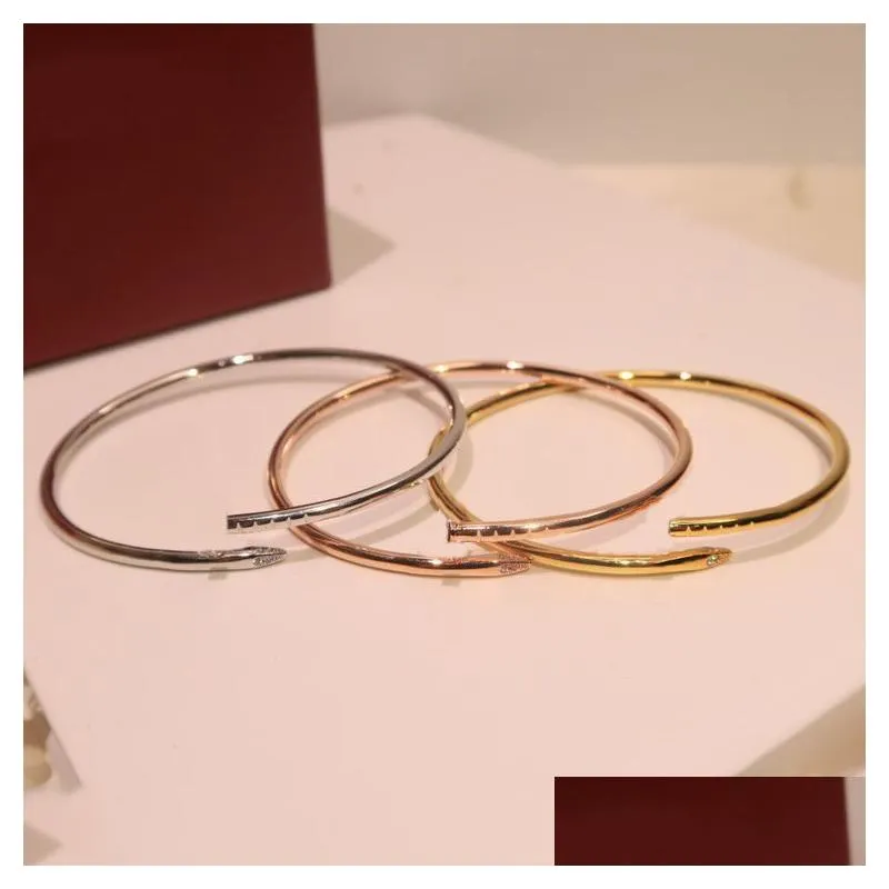 3mm Thin Nail Bracelet Stainless Steel Bangle Ladies Gold Bracelets Cuff Bangles Rose 18k Diamond