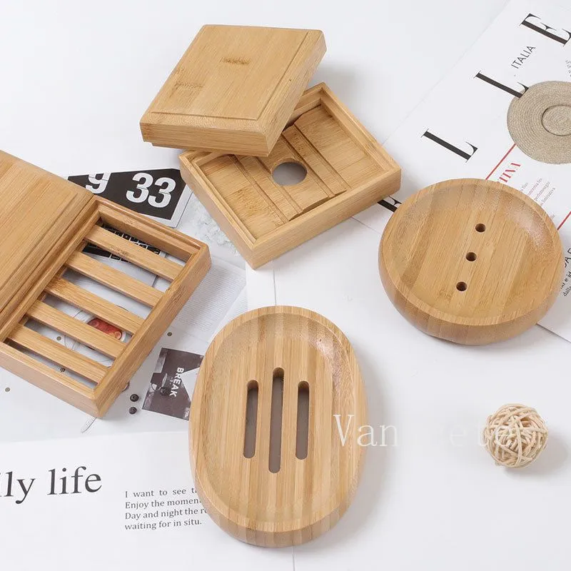 Natural Bamboo Wooden Soap Dishes Multi Styles Soaps Tray Holder Portable Bathroom Anti-Mildew Soap-Box T9I002470