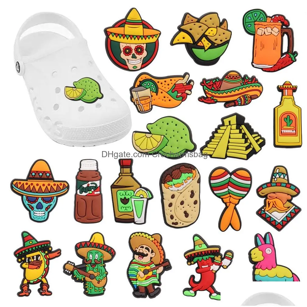 Shoe Parts & Accessories Moq 20Pcs Pvc Mexican Burrito Chili Wine Cactus Lemon Nachos Charms Decoraiton Buckle For Bands Bracelets Dro Dhcuy