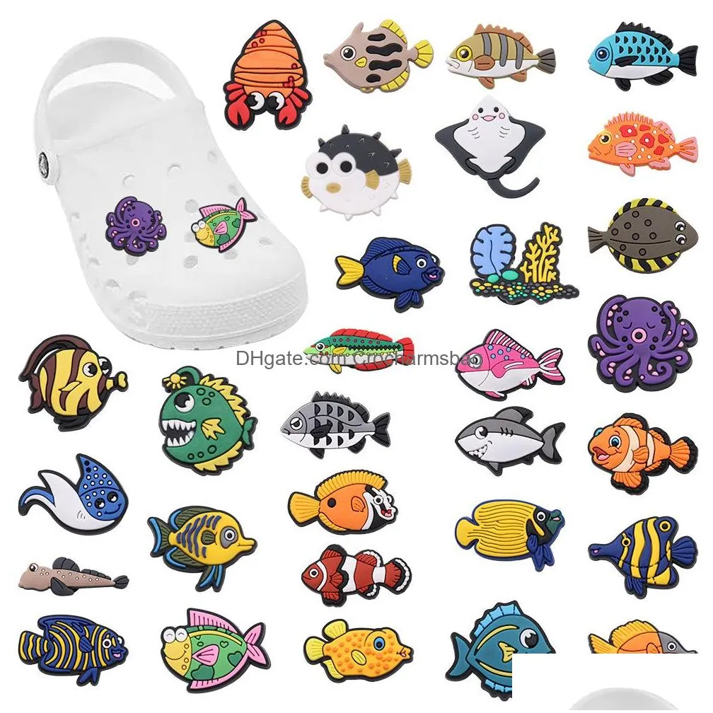 Shoe Parts & Accessories Moq 20Pcs Cartoon Animal Deep Sea Fish Decoration Charm Buckle Clog Pins Buttons Decorations For Bands Bracel Dhcmi