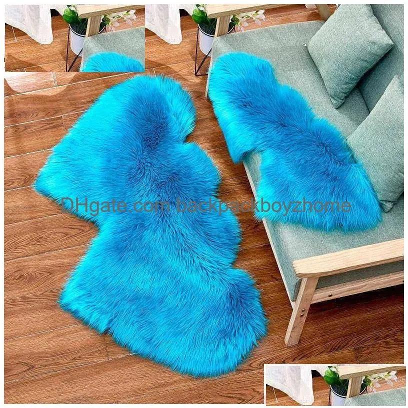 Carpets Solid Living Room Floor Area Rug Double Heart Artificial Wool Sheepskin Rugs Shaggy Carpet Bedroom Sofa Decor Mats35X70Cm 2112 Dhkwo