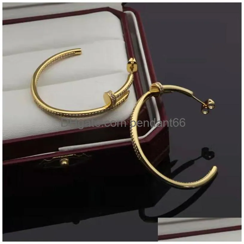 fashion woman designer hoop earring luxury full diamond nail earrings 3a grade crystal love jewelry suitable for women