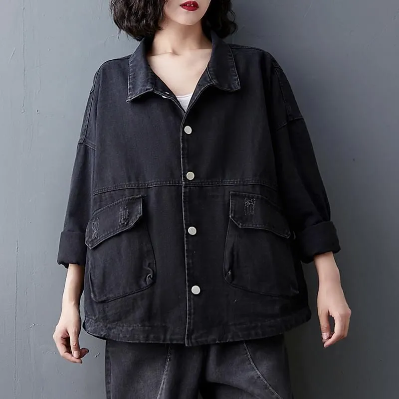 Women`s Suits & Blazers Spring Korean Version Loose Age-reducing Plus-size Denim Tops Cover The Flesh And Look Thin Old Short Coat