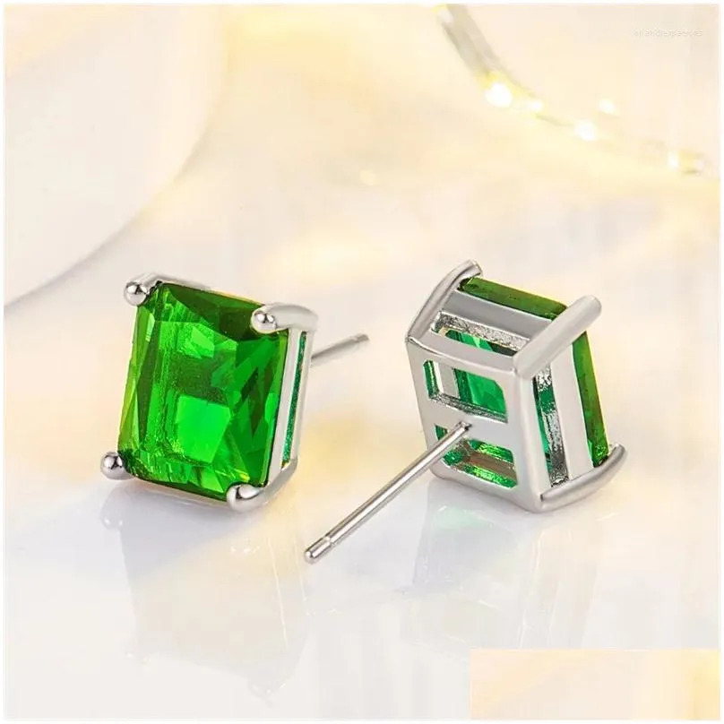 Stud Earrings Fashion Crystal Square For Lady Piercing Ear Accessories Trendy S925 Needle Women Jewelry