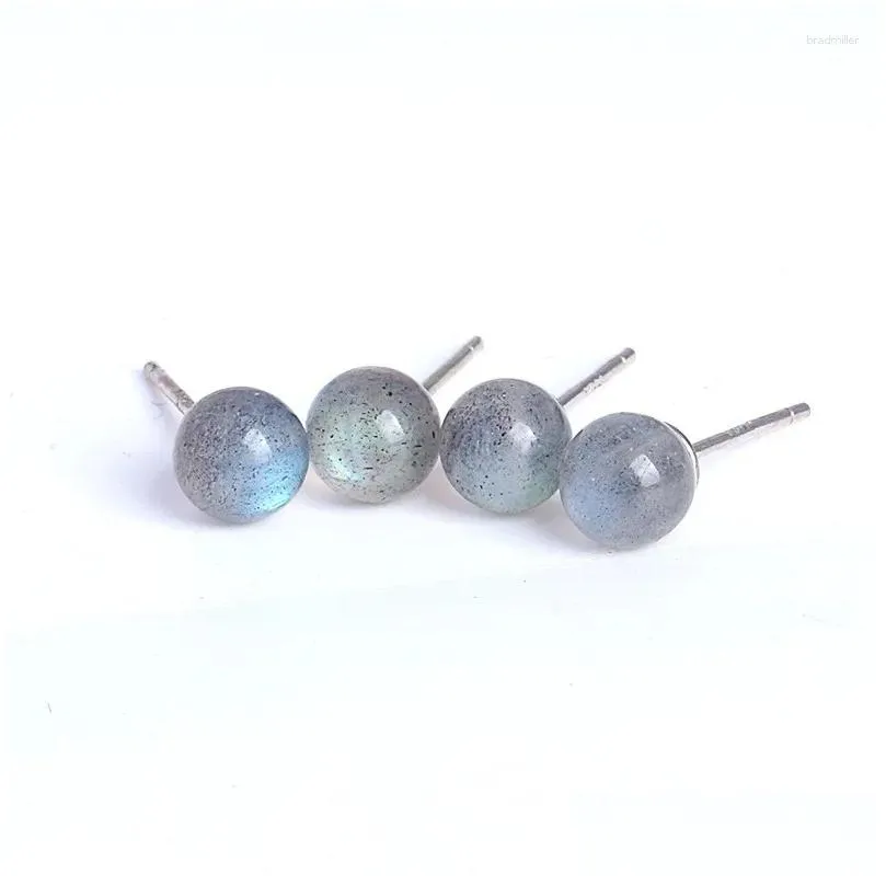 Stud Earrings 925 Sterling For Women Colorful Blue 6mm Labradorite Moon Light Stone Brincos Fine Jewelry Bijoux