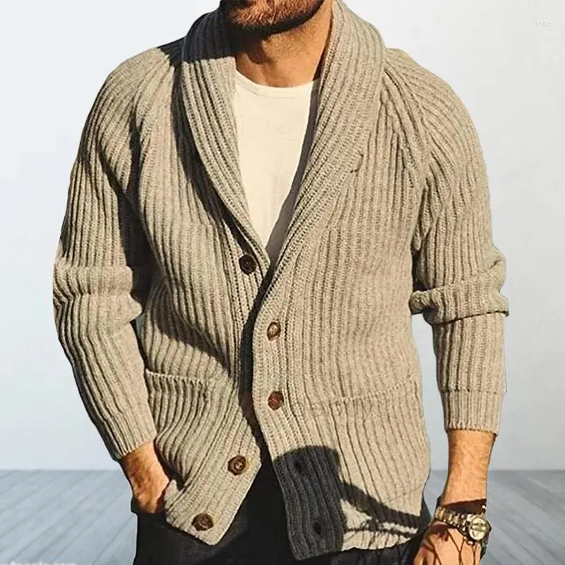 Men`s Sweaters Solid Color Polo Collar Long Sleeve Outer Wear Knitwear 1950S Sweater Fashion Sy0055