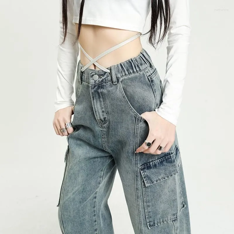 Womens Jeans Workwear 2023 Spring Korean High Waist Wide Leg Pants Dstring Casual Versatile Straight Drop Delivery Apparel Clothing