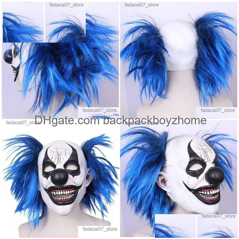 Other Event & Party Supplies Realistic Latex Blue Hair Smiling Clown Mask Halloween Haunted House Ghost Headgear Cosplay Drop Delivery Dho1L