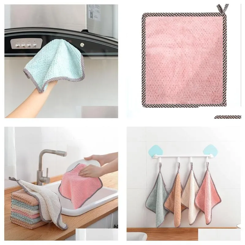 Cleaning Cloths Cloth Wi Fluffy Absorbent Towel Hand Dishwashing Adjustable Hanging Coral Drop Delivery Home Garden Housekee Organiz Otuxb