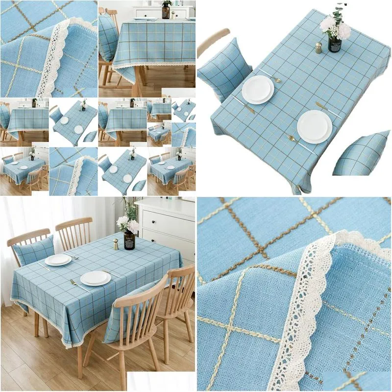 Table Cloth Dining Rectangar American Style Rural Tablecloth Cotton Linen Small  Tea Checkered Desk Drop Delivery Home Garden T Otag4