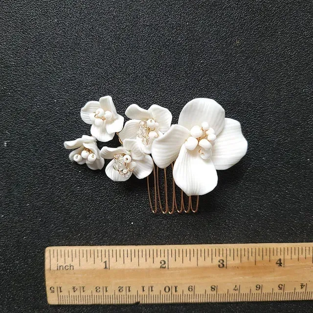 SLBRIDAL Handmade s Porcelain Flowers Pearls Bridal Hair Comb Wedding Headdress Accessorie Jewelry 240311