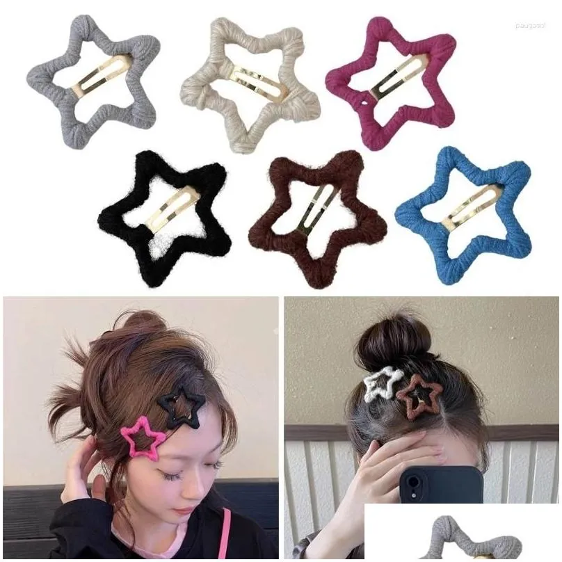 Hair Clips Hollow Star Barrettes Babies Clip Barrette Accessories Headwear Wool Material Pin For Children