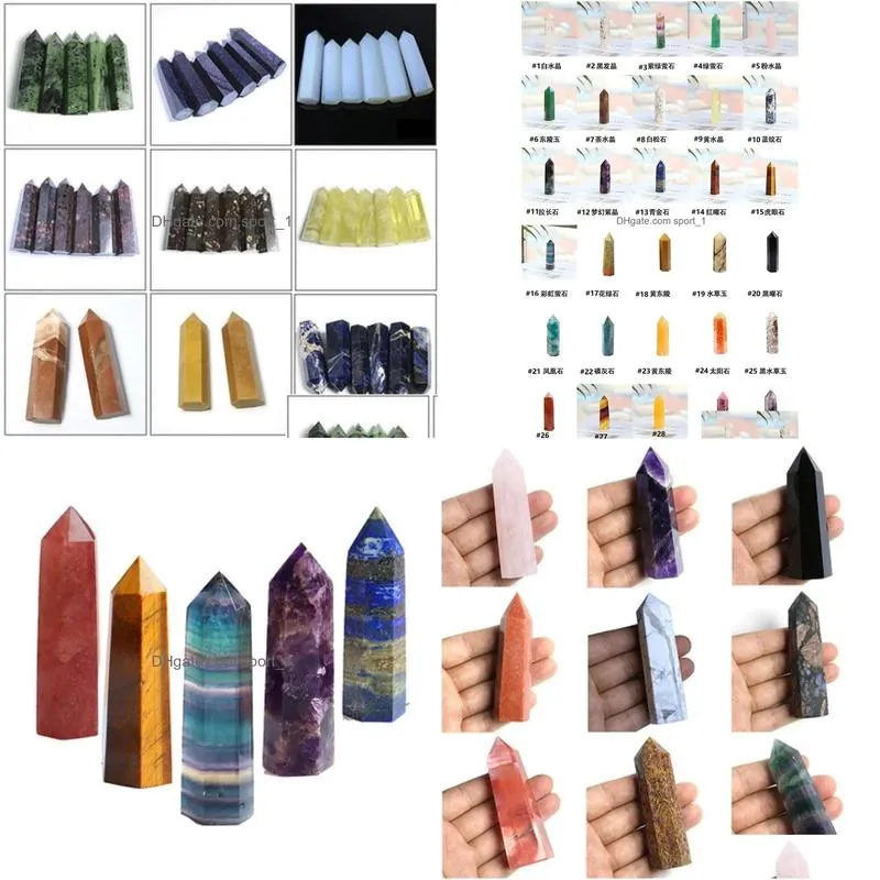 total 46 complete variety rough polished quartz pillar art ornaments energy stone wand healing gemstone tower natural crystal point