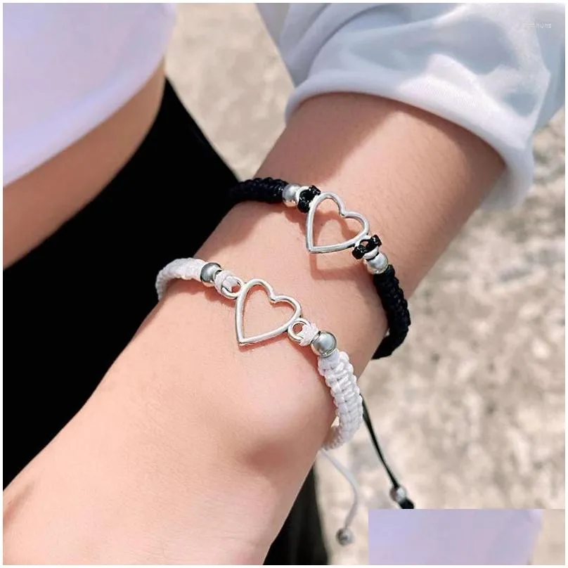 Charm Bracelets Love Heart Couple Bracelet For Lover Hand Crafted Adjustable Rope Friends Relationship Matching Jewelry Gift