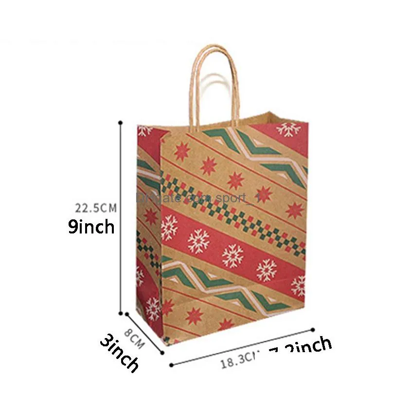 christmas gift bags with handle printed kraft paper bag kids party favors bags box christmas decoration home xmas cake candy bag