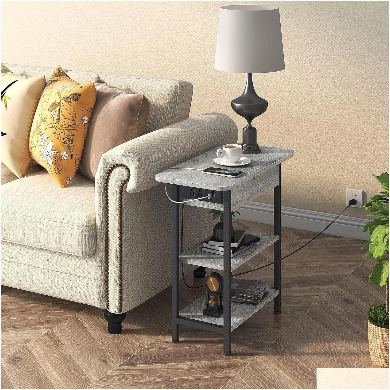 Living Room Furniture End Table With Charging Station Top Side Usb Ports And Outlets Drop Delivery Home Garden Ot5Vg