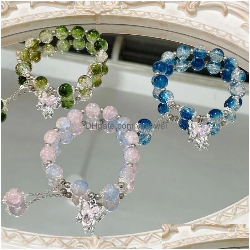 sweet crystal designer beaded bracelet for women charm butterfly adjustable elastic bracelet korean fashion jewelry girlfriend gifts