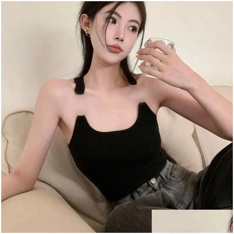 Women`s Tanks Rib Knit Y2k Clothes Invisible Clear Shoulder Strap Stretch Shirts Low Cut Sleeveless Slim T-shirts Women 2024 Summer Tank