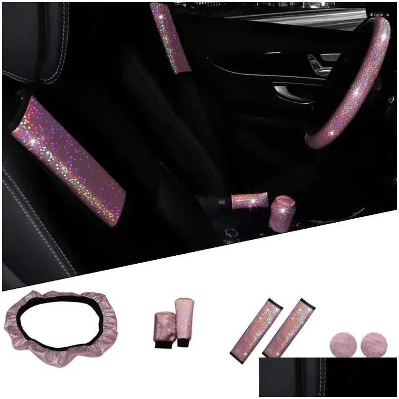 Steering Wheel Covers Handbrake Cover Pink Shoulder Pads Universal 37-38cm Easy To Store Four Seasons