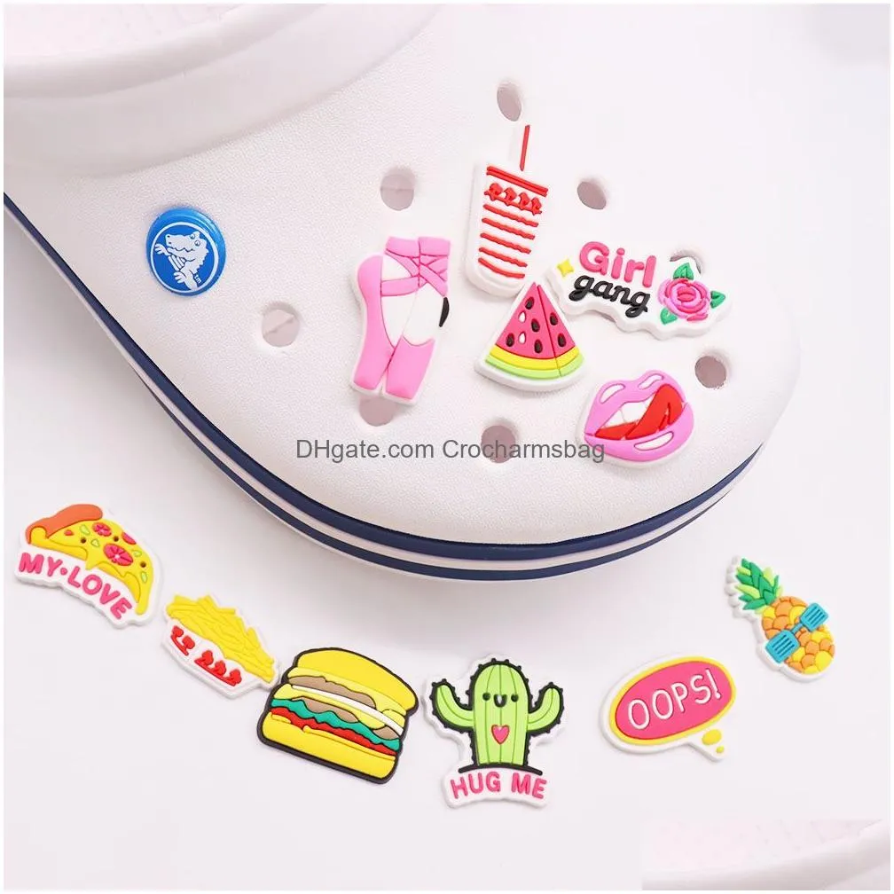 Shoe Parts & Accessories Moq 20Pcs Pvc Cartoon Burger Fries Watermelon Pneapple Cactus Girl Gang Charms Decoraiton Buckle For Drop Del Dhoxh