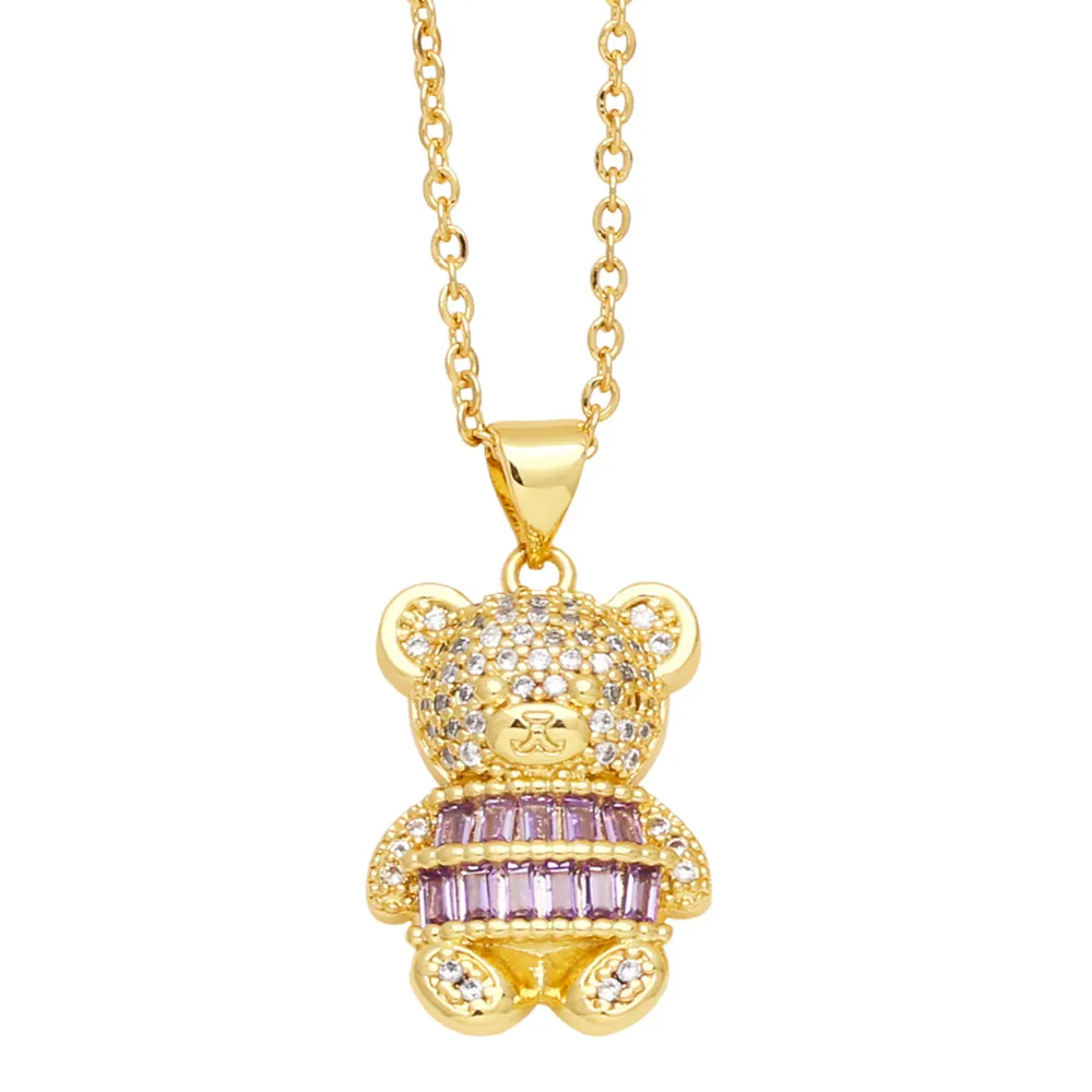 Pendant Necklaces Chunky Gold Plated Bear For Women Fuchsia Crystal Teddy Animal Cz Jewelry Friends Gifts Nkep53 Drop Delive Delivery Ot5Fy