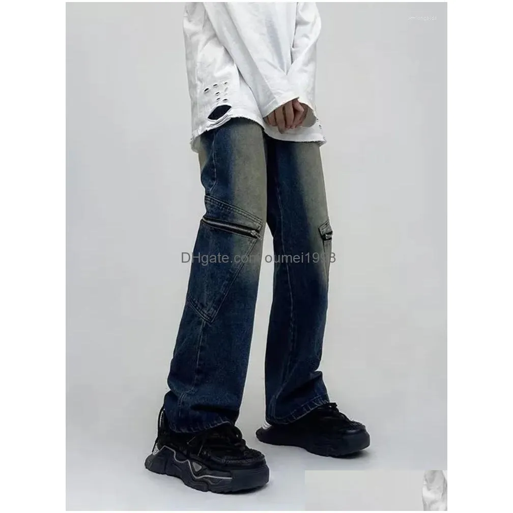 Men`S Jeans Mens American High Street Yellow Mud Dyed Denim Trousers Trend Retro Water Washing Straight Pants Loose Men And Drop Deli Dhklz