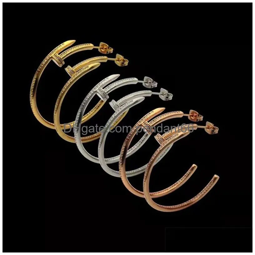 fashion woman designer hoop earring luxury full diamond nail earrings 3a grade crystal love jewelry suitable for women