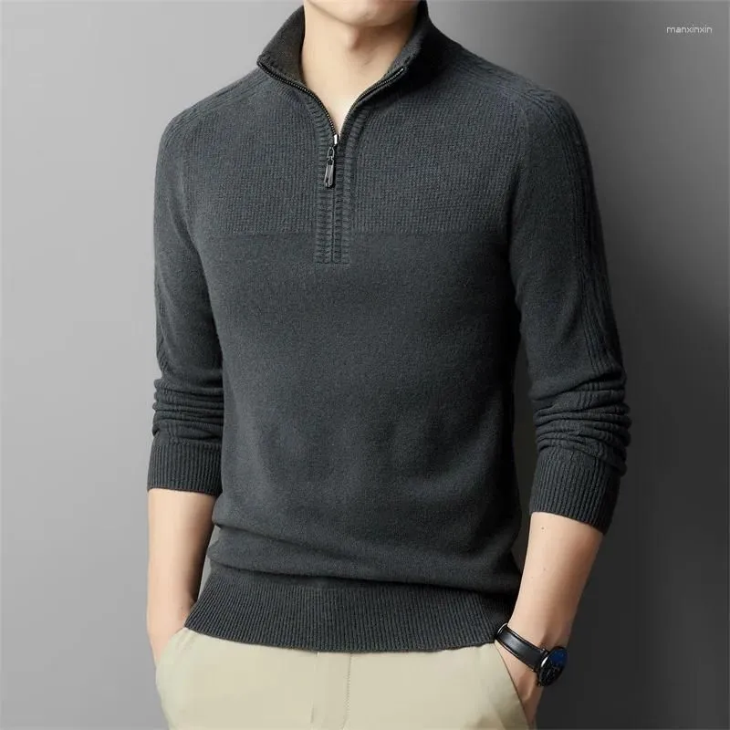 Mens Sweaters Thick Pure Wool Knit Sweater Jumper High Quality Men Fall/Winter Half Zip Slim Casual Business Base Shirt Drop Delivery