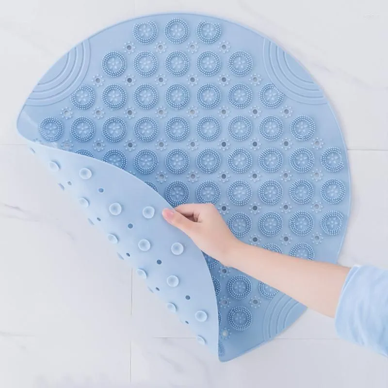 Bath Mats Bathroom Mat Anti-slip Sucker Round PVC With Drain Hole Silicone Bathing Rugs Foot Massage Pad Bathtub Soft Shower