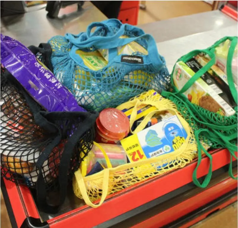 Shopping Bags Handbag Shopper Tote Mesh Net Woven Cotton Pouch String Reusable Fruit Vegetables Storage Bag Home Pouch Organizer