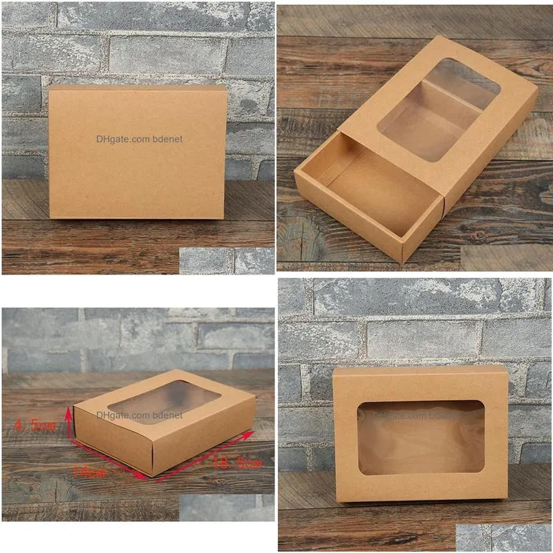 Gift Wrap 18.5X14X4.5Cm Kraft Paper Boxes Packaging Box With Window Socks Handmade Der Drop Delivery Home Garden Festive Party Supplie Dhox7