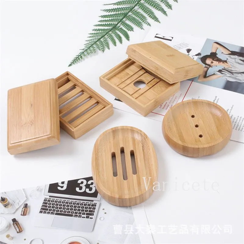 Natural Bamboo Wooden Soap Dishes Multi Styles Soaps Tray Holder Portable Bathroom Anti-Mildew Soap-Box T9I002470