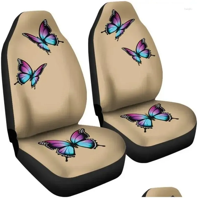 Car Seat Covers Tan Set With Purple And Blue Bright Butterflies Universal Fit For Most Bucket Seats Girly Protectors