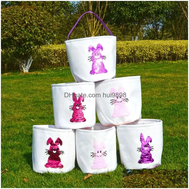 Handbags Easter Rabbit Basket Handbag Bunny Bags Rabbits Printed Canvas Tote Bag Egg Candies Baskets 4 Colors Drop Delivery Baby Kid Dhnqx