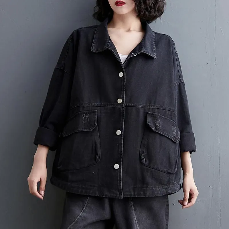 Women`s Suits & Blazers Spring Korean Version Loose Age-reducing Plus-size Denim Tops Cover The Flesh And Look Thin Old Short Coat