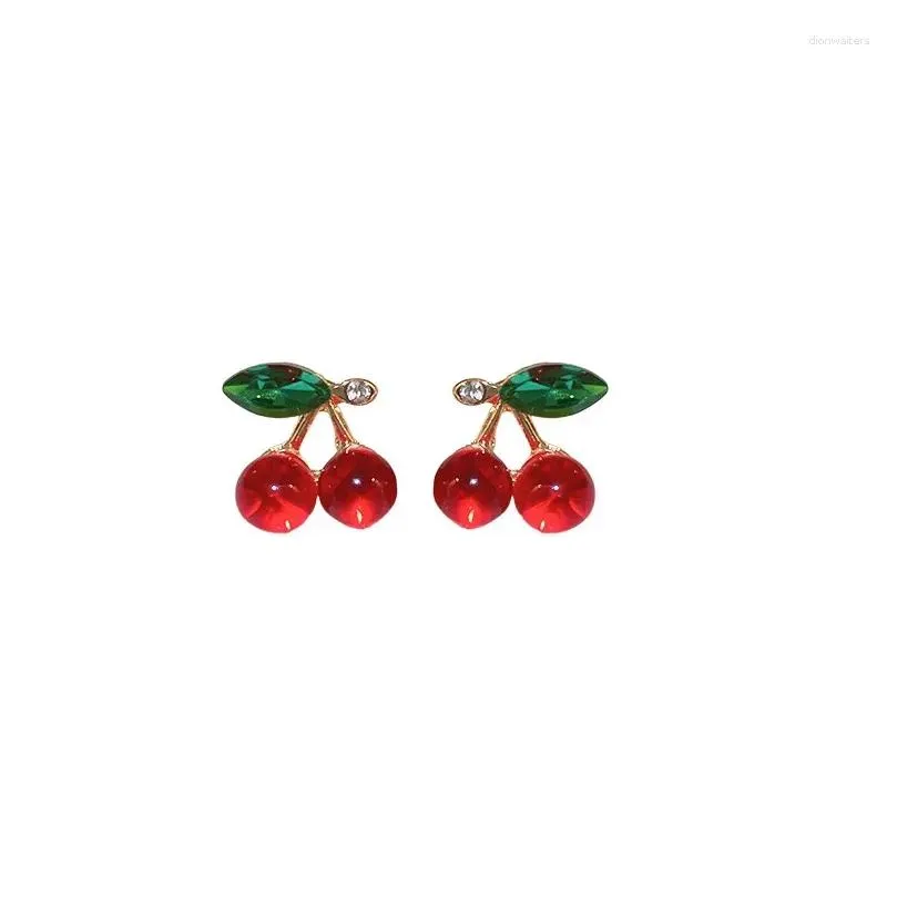 Stud Earrings Sweet Rhinestone Glass Cherry Fruit For Women Girl Exquisite Versatile Fashion Accessories