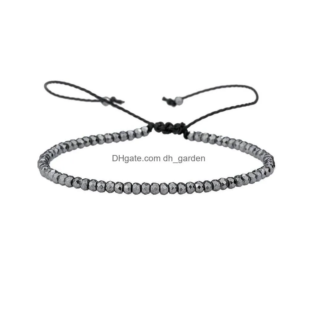 Charm Bracelets 2Mm Handmade Braided Rope Couple Hematite Beads Charm Bracelets For Women Men Sier Gold Black Beaded Bracelet Jewelry
