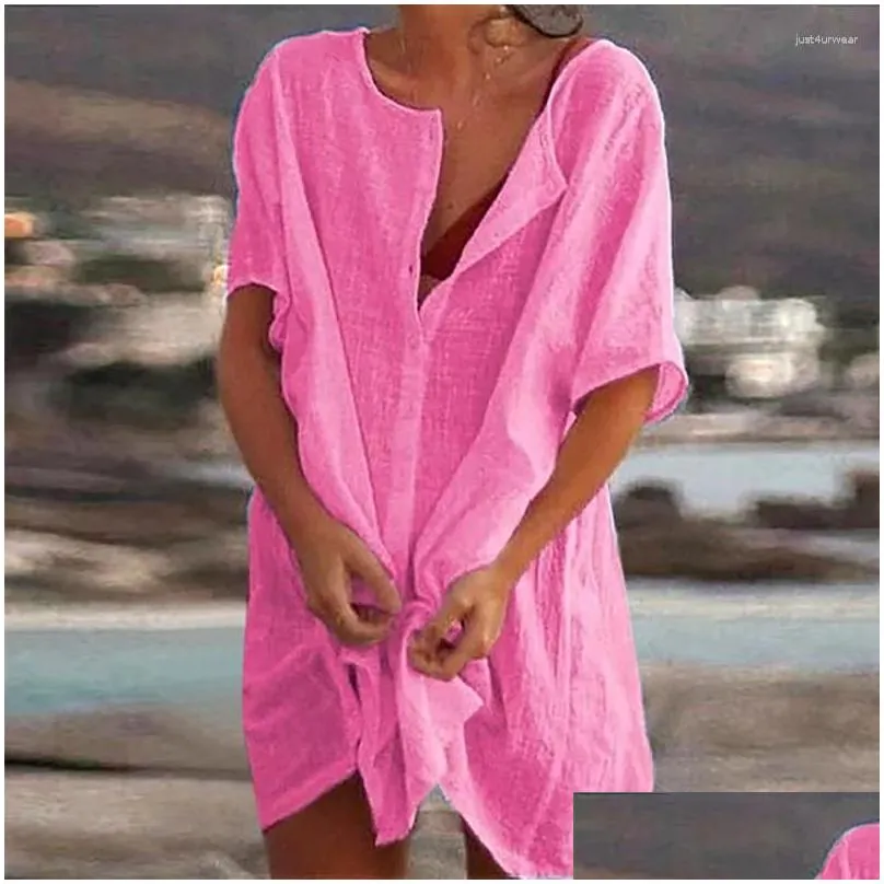 Women`s Swimwear Cotton Tunics For Beach Women Swimsuit Cover-ups Woman Mini Dress