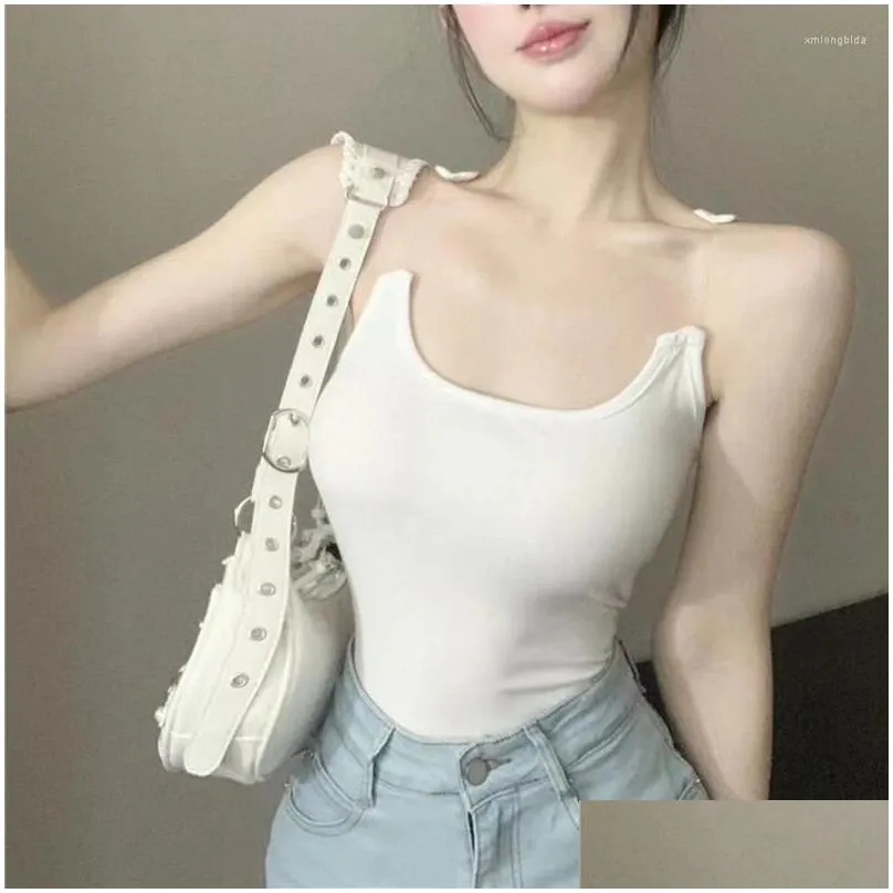 Women`s Tanks Rib Knit Y2k Clothes Invisible Clear Shoulder Strap Stretch Shirts Low Cut Sleeveless Slim T-shirts Women 2024 Summer Tank