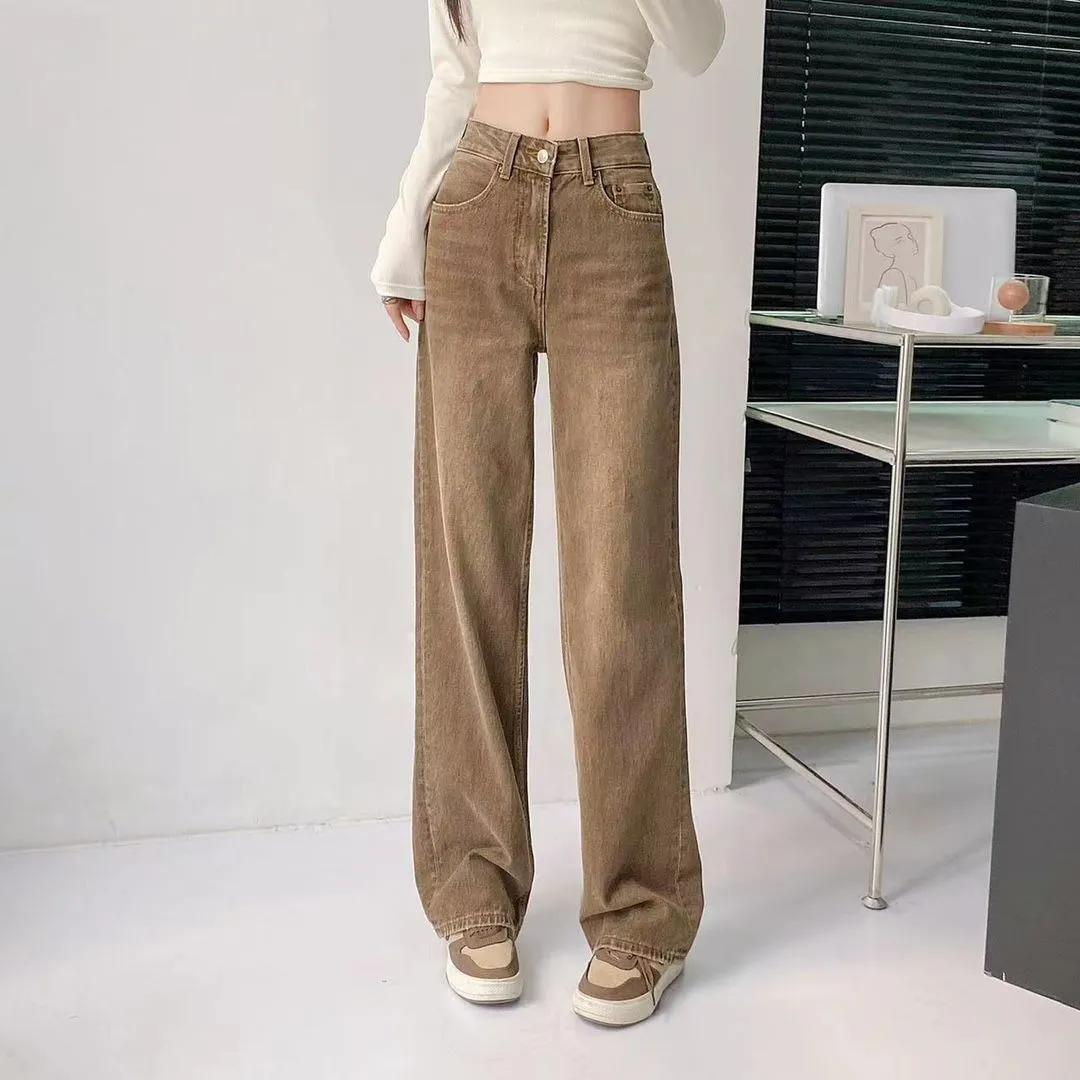 Women`s Jeans fashion brand Khaki straight leg denim pants